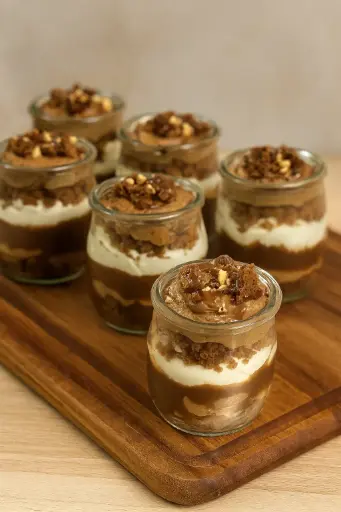 [APP047] Tarrito de triple tarta de bizcocho, mousse de chocolate y caramelo de café XS